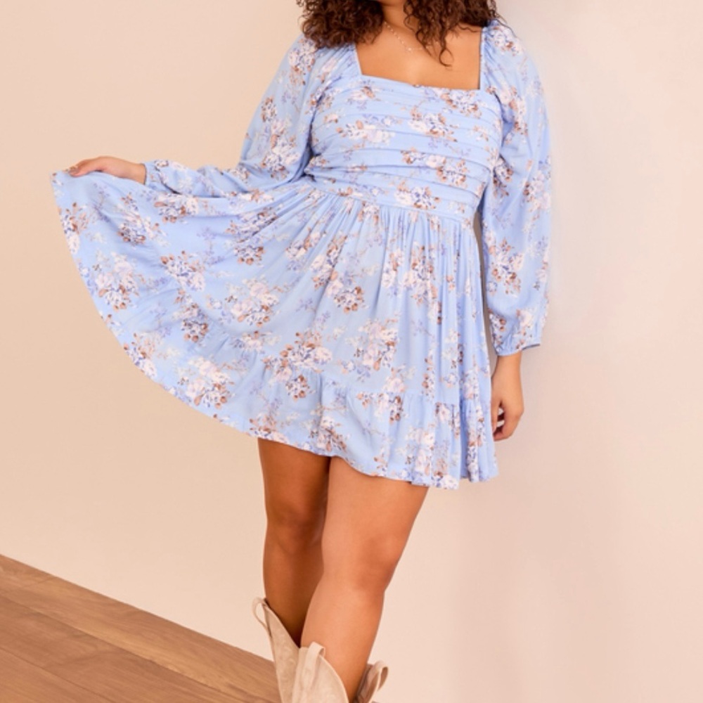 NEW Arula Blue Floral Dress Plus Size 0X / X (XL) NWT